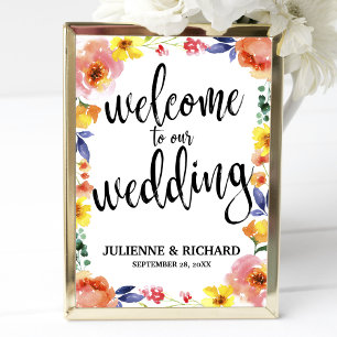 Panneau de bienvenue de mariage bohème floral abor