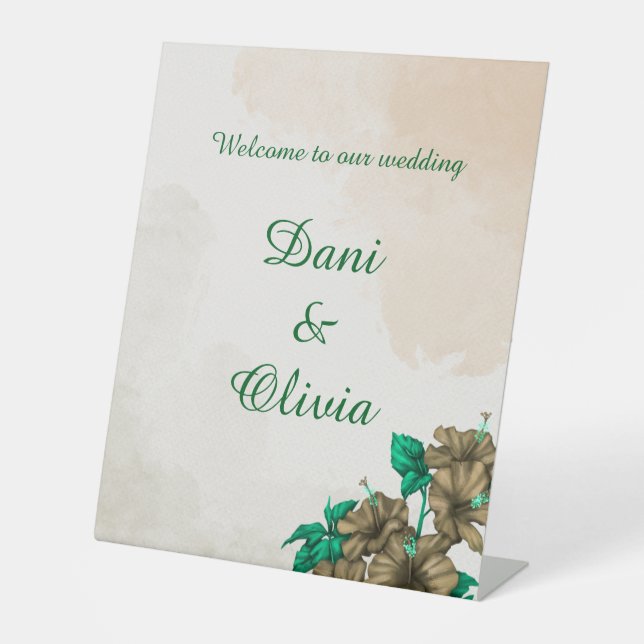 Panneau de bienvenue de mariage botanique vert élé (Recto)