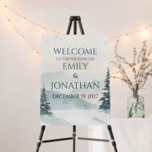 Panneau de bienvenue de mariage d'hiver de montagn
