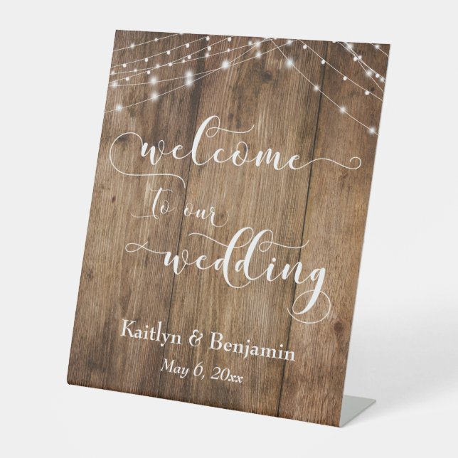 Panneau de bienvenue de mariage en bois brun rusti (Recto)