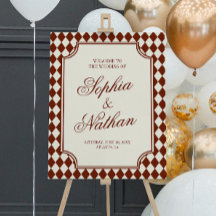 Panneau de bienvenue de mariage en bordeaux argent
