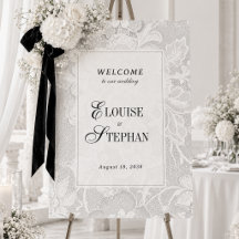 Panneau de bienvenue de mariage en dentelle blanch