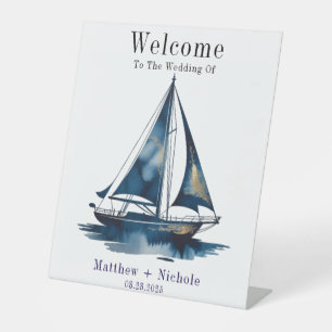Panneau de bienvenue de mariage en or naval de la