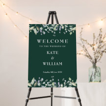 Panneau de bienvenue de mariage floral émeraude