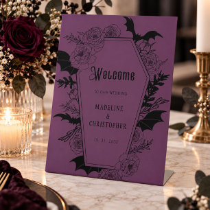 Panneau de bienvenue de mariage floral gothique él