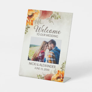 Panneau de bienvenue de mariage floral orange brûl