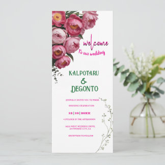 Panneau de bienvenue de mariage floral rose élégan