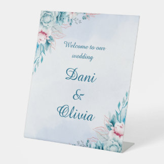 Panneau de bienvenue de mariage floral sarcelle