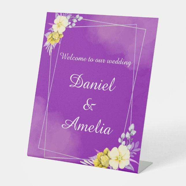 Panneau de bienvenue de mariage floral violet (Recto)