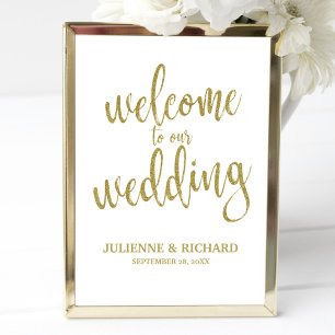 Panneau de Bienvenue de Mariage Or Bon Marché