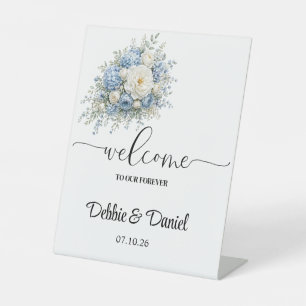Panneau de bienvenue de mariage sur piédestal
