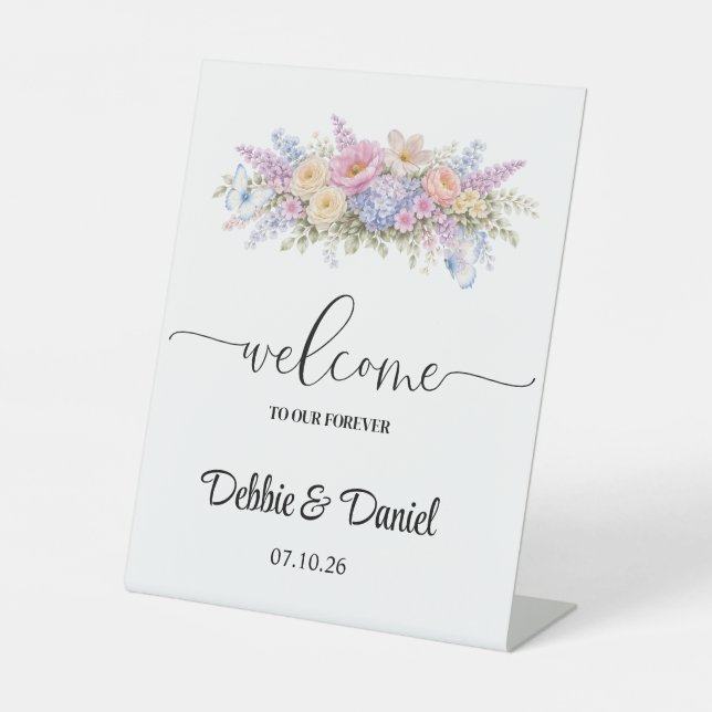 Panneau de bienvenue de mariage sur piédestal (Recto)