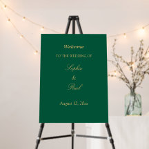 Panneau de bienvenue de mariage Vert Chasseur Doré