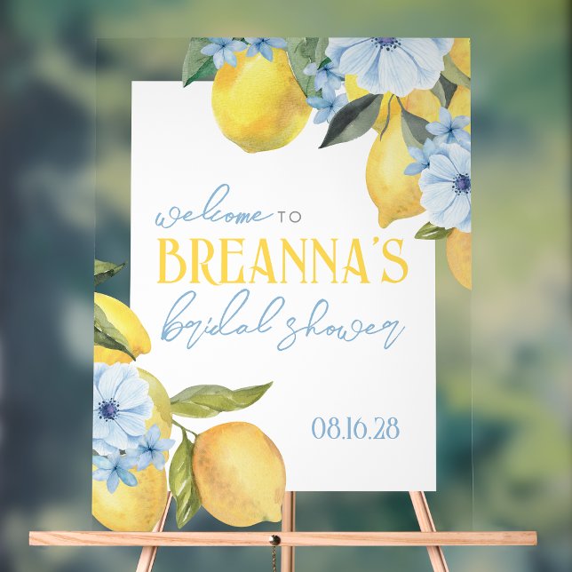 Panneau de bienvenue en acrylique aquarelle Lemon  (Clear Acrylic Warercolor Lemon Main Squeeze Bridal Shower Welcome Sign. Many Size Options Available )