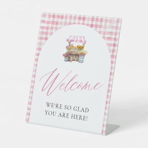 Panneau de bienvenue en vichy rose Frais du marché