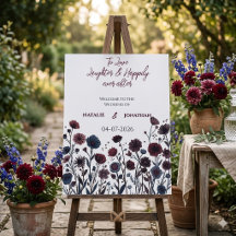 Panneau de bienvenue floral bordeaux et bleu d'amb