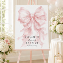 Panneau de bienvenue moderne baptême ruban rose