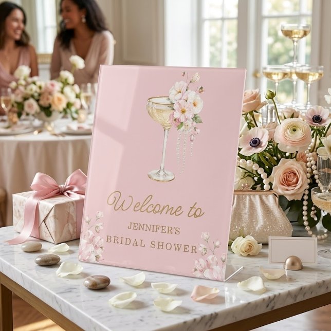 Panneau de bienvenue Perles roses et Prosecco (Créateur téléchargé)