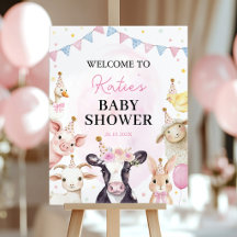 Panneau de bienvenue pour Baby Shower Ferme Rose A