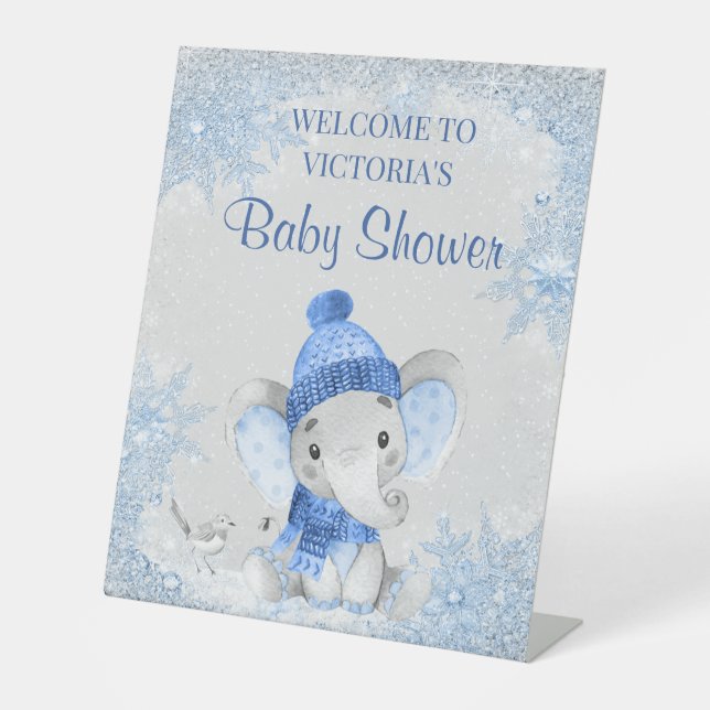 Panneau de bienvenue pour Baby Shower Garçon Éléph (Recto)