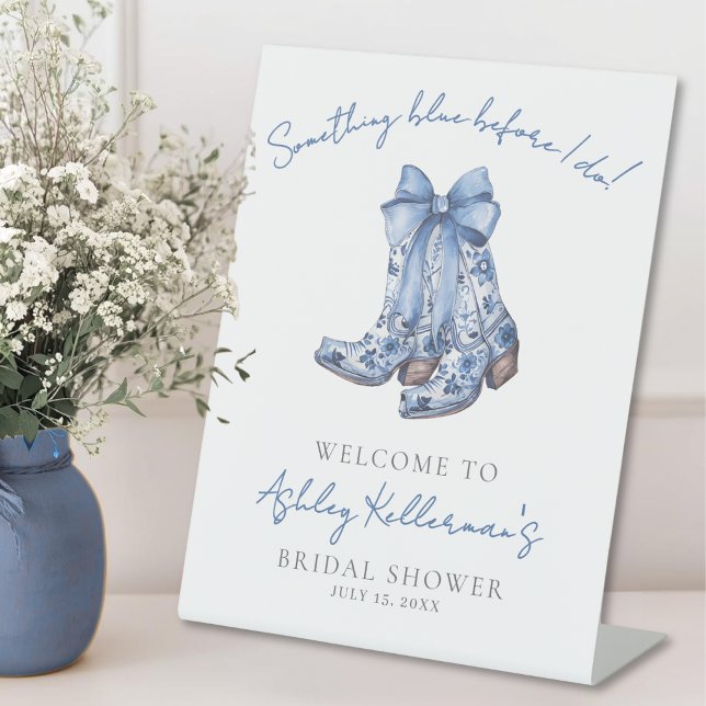 Panneau de bienvenue pour une fête de mariage Coun (Country Blue Bow Cowboy Bridal Shower Welcome Sign )