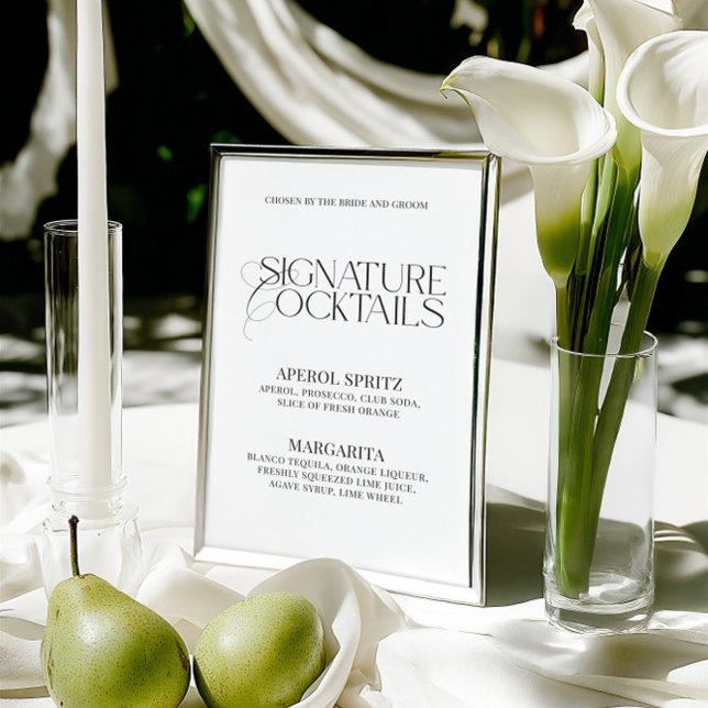 Panneau de boissons de mariage classiques noir et  (Classic Black White Wedding Signature Drinks Sign)