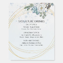 Panneau de boissons signature florales bleues hive