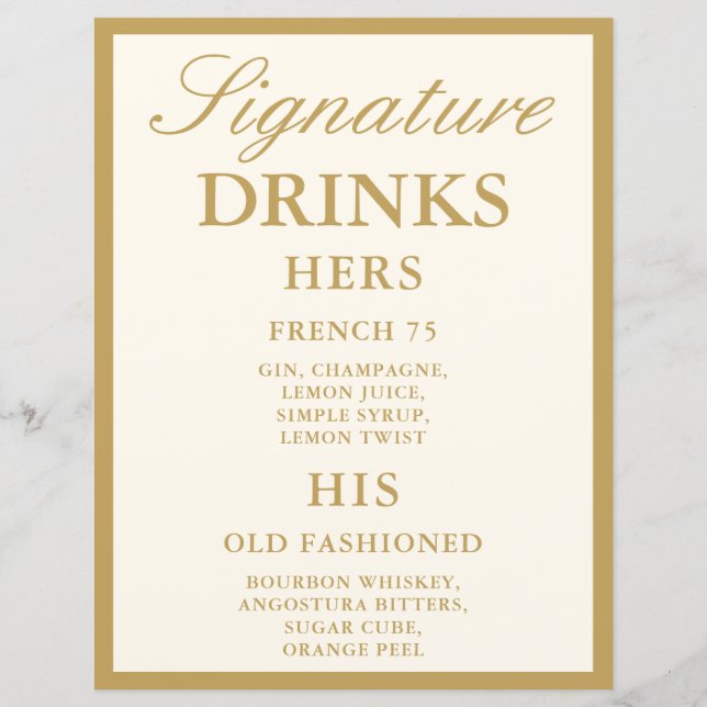 Panneau de Boissons Signature Mariage Moderne Vint (Devant)