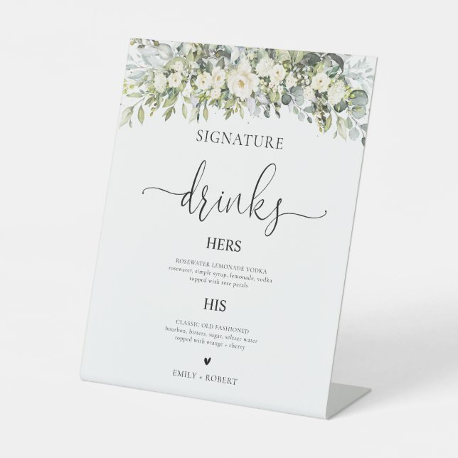 Panneau de boissons signatures florales blanches (Recto)