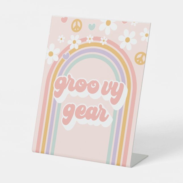 Panneau de bonne fête rétro arc-en-ciel Groovy Gea (Recto)