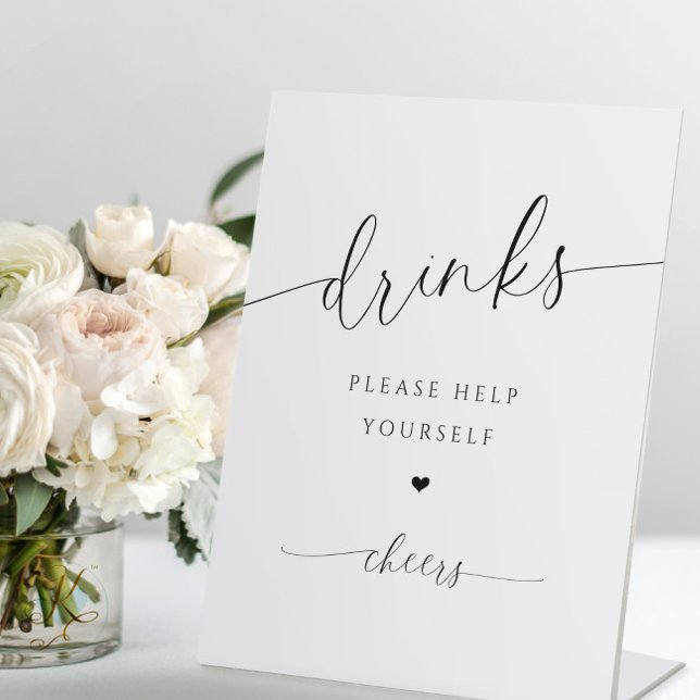 Panneau de Buvette Moderne Élégant pour Mariage (Bridal Shower Drinks Sign - Drink Bar Sign - Modern Romantic Simple - Please Help Yourself)