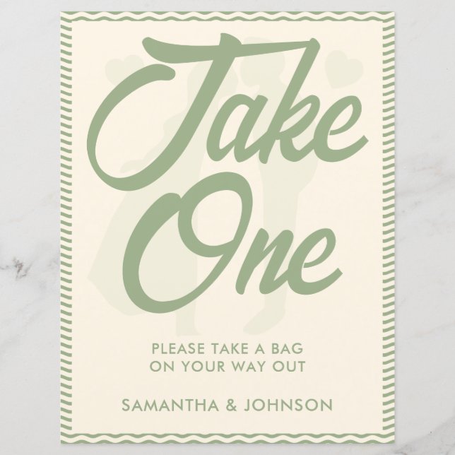 Panneau de cadeau de mariage 'Sage Green Wavy Stri (Devant)