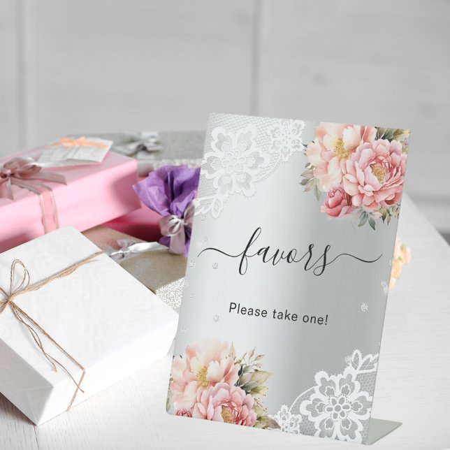 Panneau de cadeau d'invité en dentelle florale ros (Créateur téléchargé)