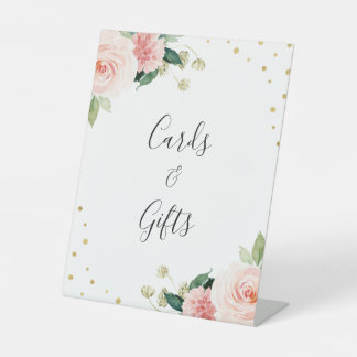 Panneau de cadeaux de mariage floraux rose poudré