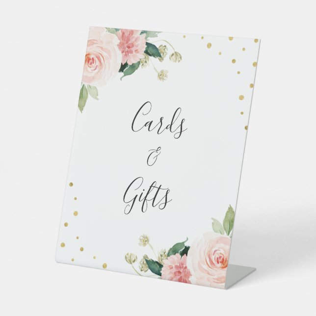 Panneau de cadeaux de mariage floraux rose poudré  (Recto)