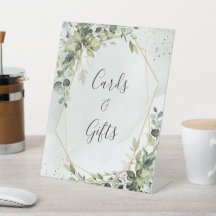 Panneau de cadeaux de mariage géométriques au euca