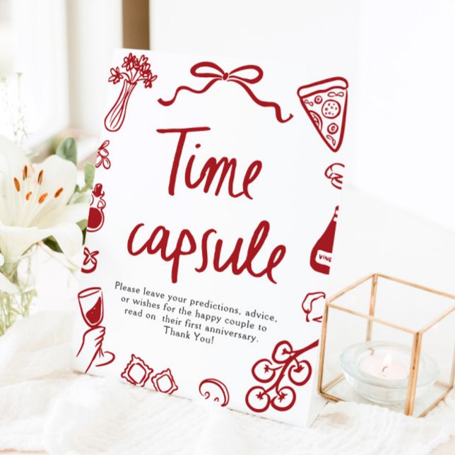 Panneau de capsule temporelle de douche de mariage (Italian Hand Drawn Bridal Shower Time Capsule Sign)