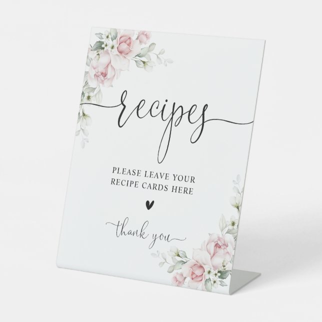 Panneau de carte de recette florale rose tendre (Recto)