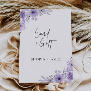 Panneau de cartes et cadeaux de mariage violet