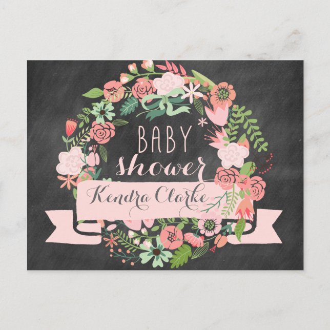 PANNEAU DE CHALKBOARD FLORAL WREATT | INVITATION B (Devant)