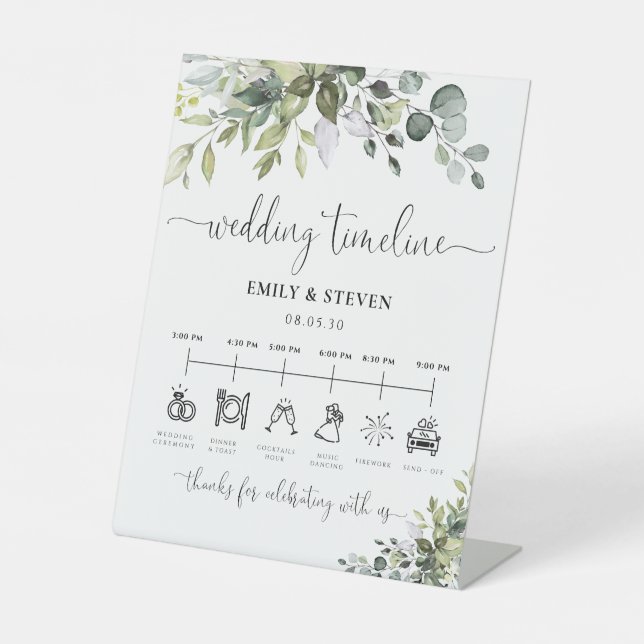 Panneau de Chronologie de Mariage au Eucalyptus (Recto)