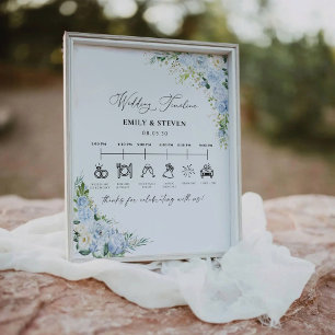 Panneau de chronologie de mariage floral bleu pous