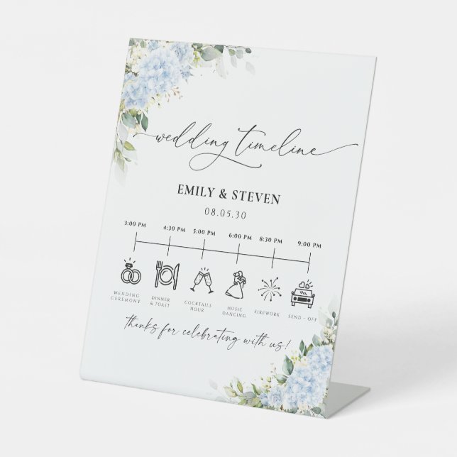 Panneau de Chronologie de Mariage Floral Hydrangea (Recto)