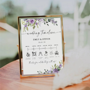 Panneau de chronologie de mariage floral violet él