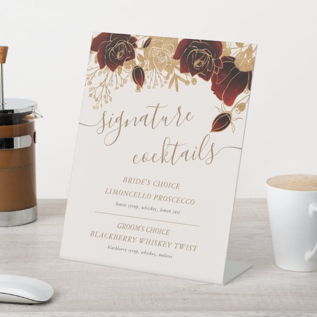 Panneau de cocktail Rose Watercolor Gold Burgundy (In SItu)