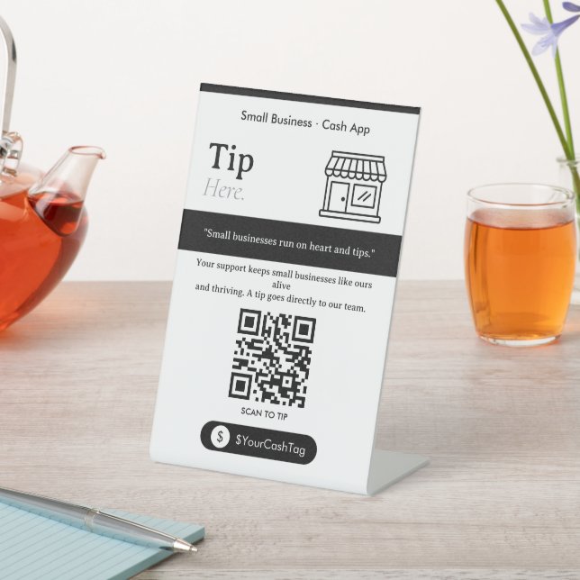 Panneau de code QR Bold Tip Here | Pourboires Cash (In SItu)