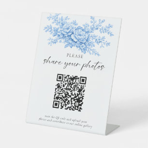 Panneau de code QR de mariage Fleurs bleues Partag