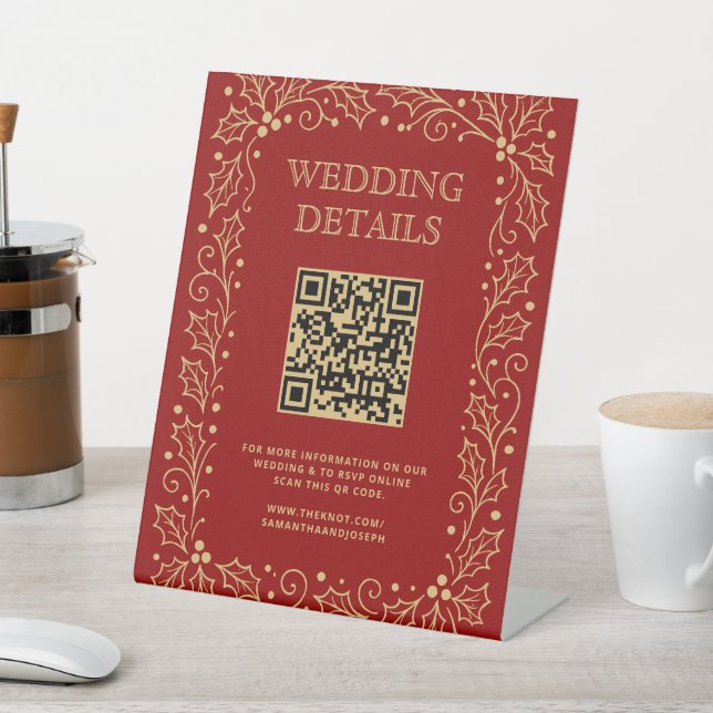 Panneau de code QR de mariage Luxe Rouge et Or Ant (In SItu)