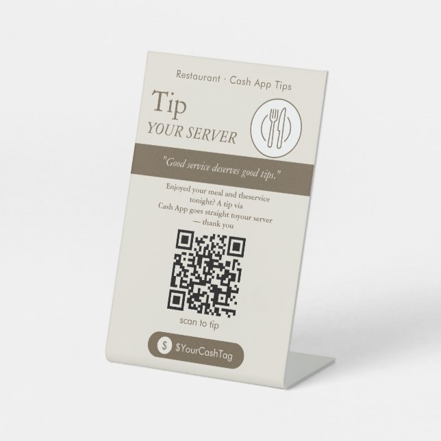 Panneau de code QR de pourboires Clean Neutral Cas (Recto)