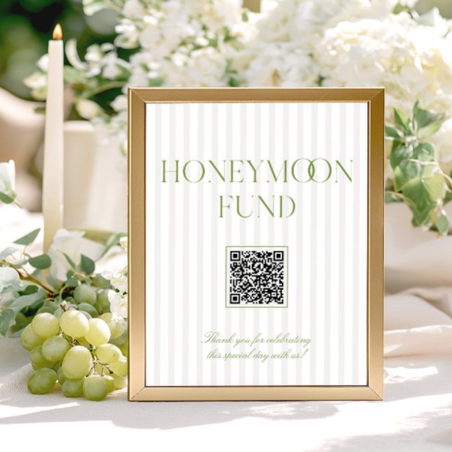 Panneau de code QR du fonds de lune de miel vert s (Sage Green & Beige Honeymoon Fund QR Code Sign)